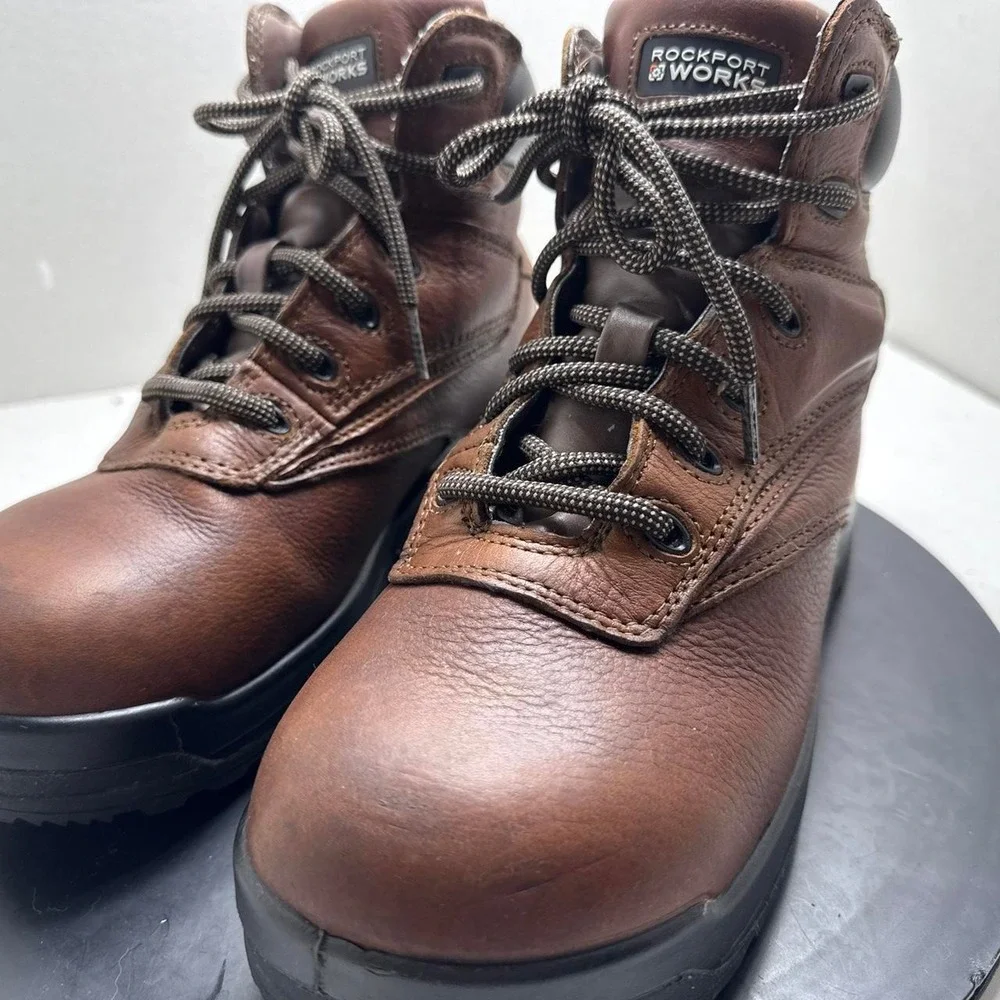Rockport Works RK6628 Brown Leather Waterproof Composite Toe Work Boots Mens 7M